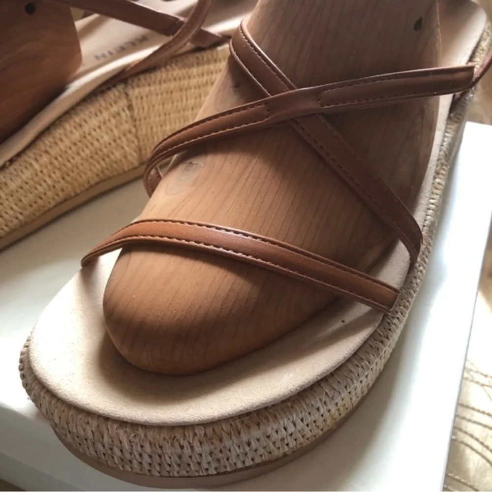 Anne Klein Verano iflex brown‎ beige espadrille wedge Sandals 9.5 New